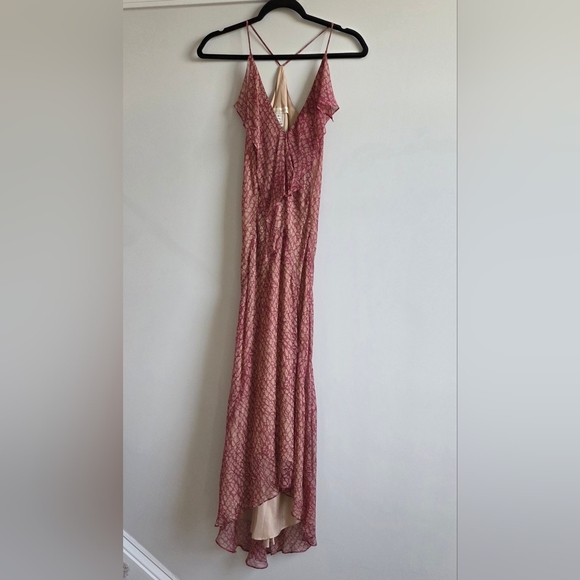 Pink Sequin High Low Silk Sundress for Wedding Guest